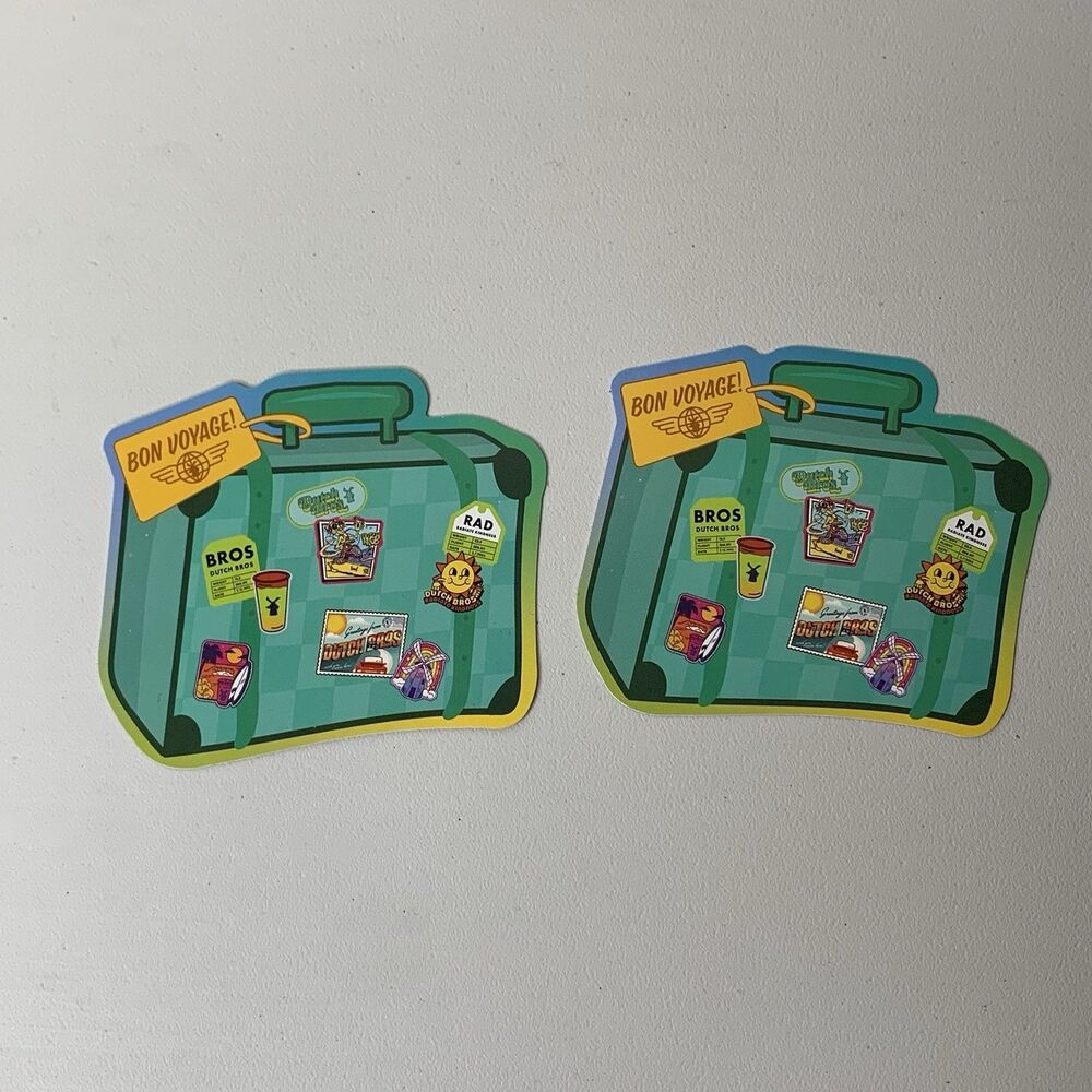 Dutch Bros Brother Bon Voyage May 7 2025 Stickers Lot Of 2 Suitcases